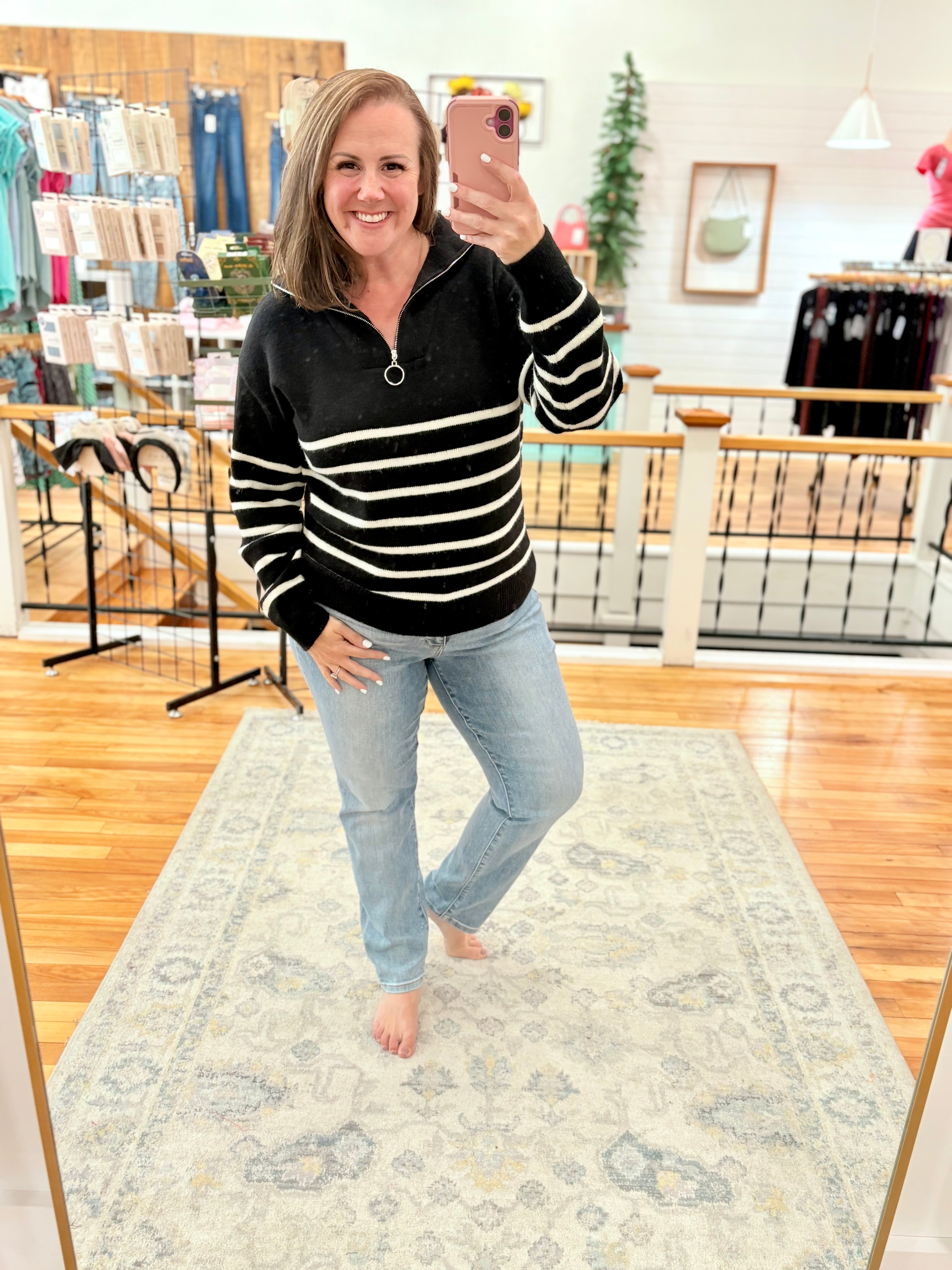 Zip Up Nautical Sweater- Black & White
