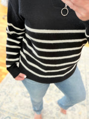 Zip Up Nautical Sweater- Black & White