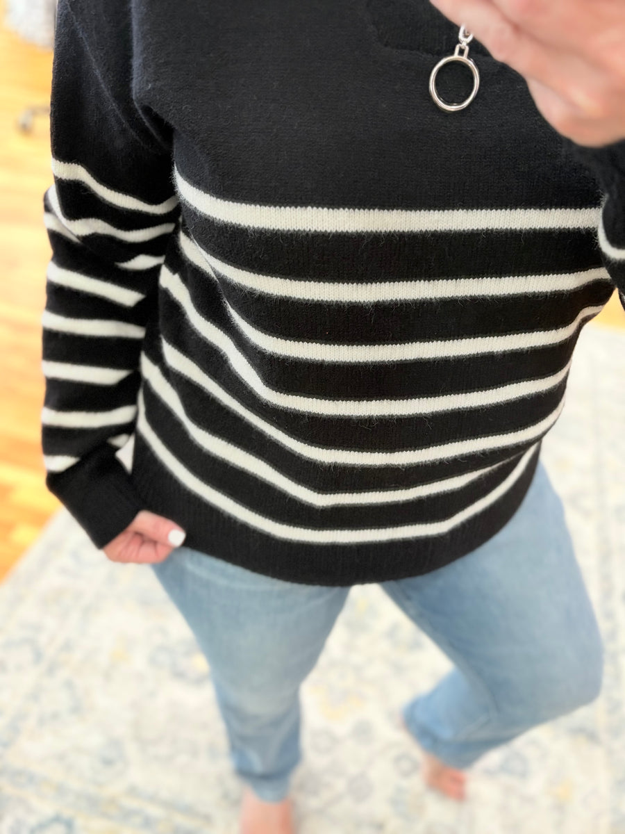 Zip Up Nautical Sweater- Black & White