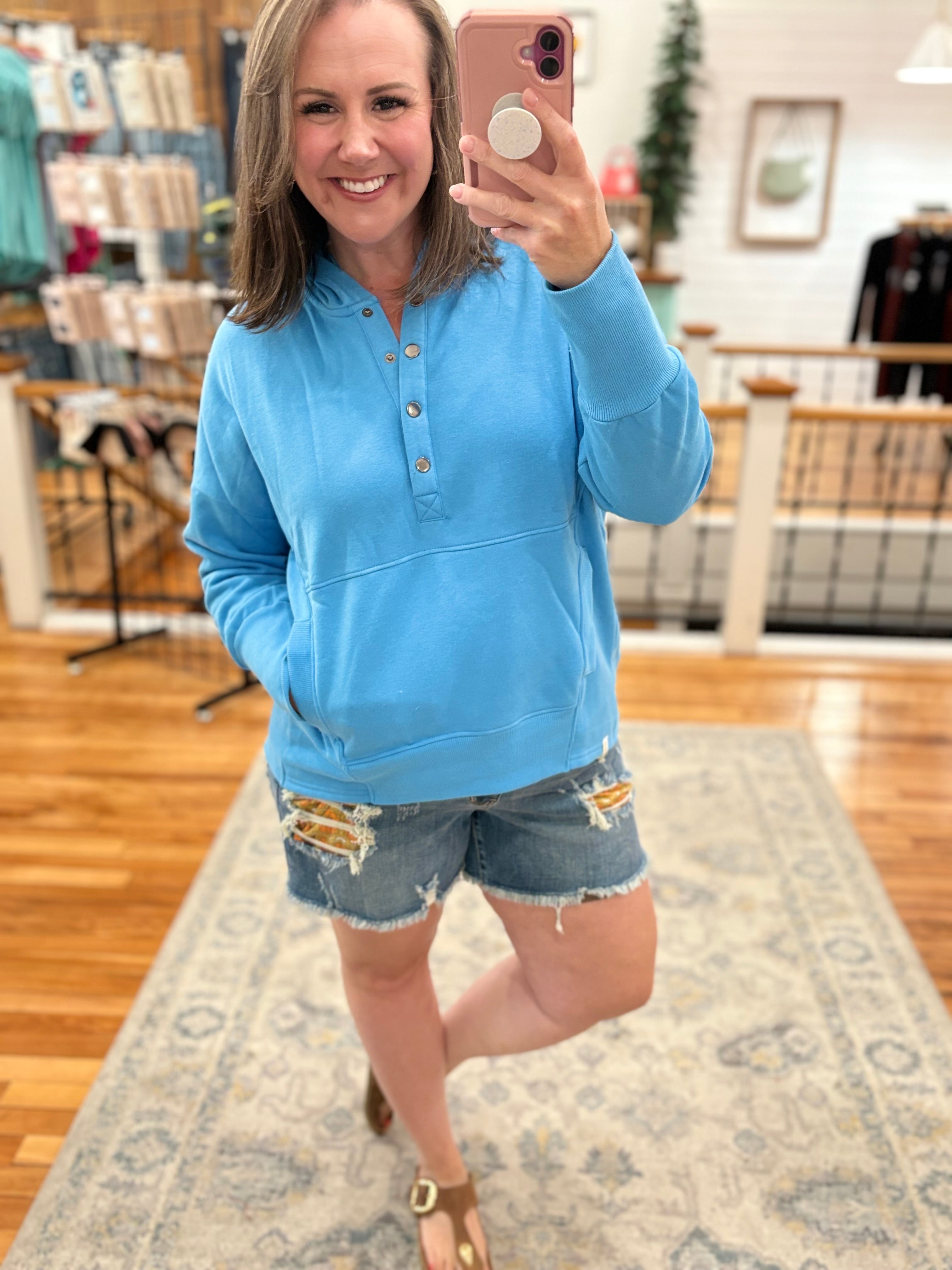 Snap Pullover- Cyan
