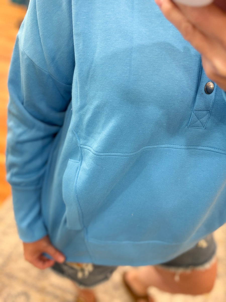 Snap Pullover- Cyan