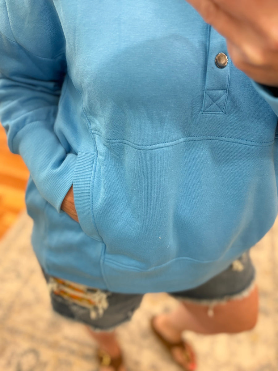 Snap Pullover- Cyan