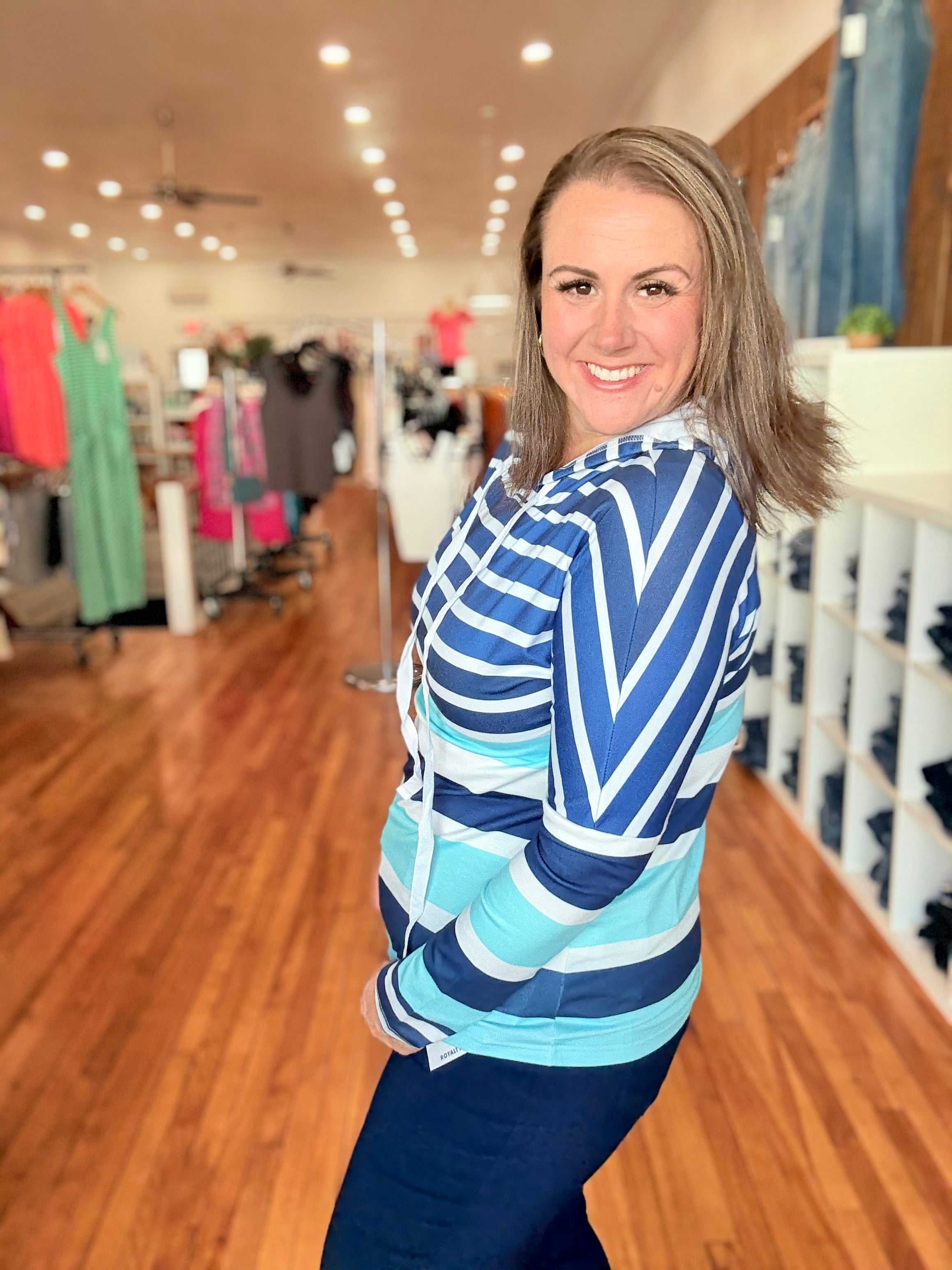 Multi Striped Drawstring Long Sleeve Hoodie