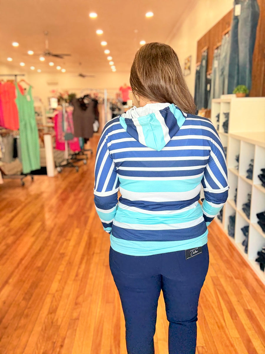 Multi Striped Drawstring Long Sleeve Hoodie