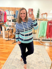 Multi Striped Drawstring Long Sleeve Hoodie