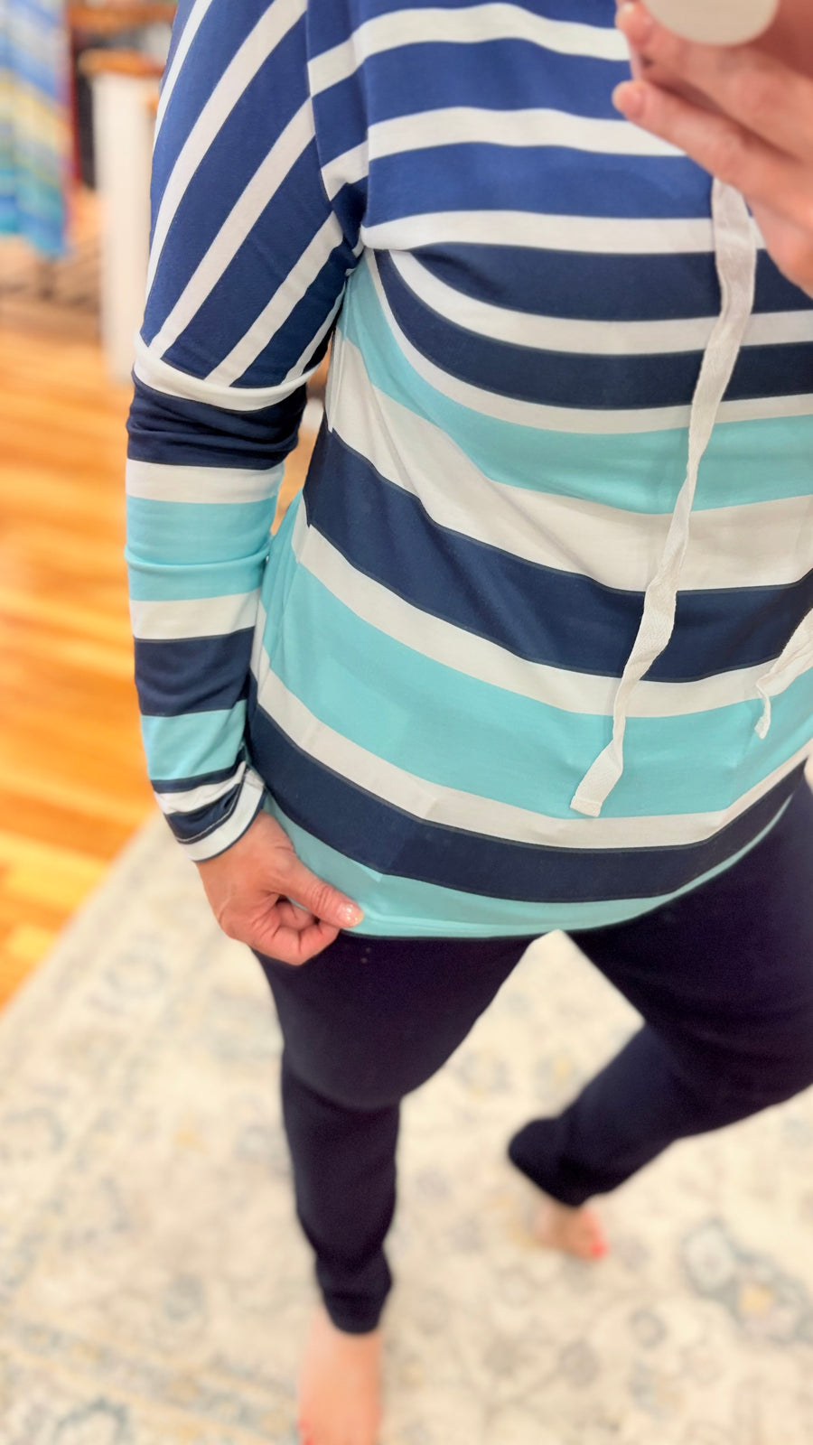 Multi Striped Drawstring Long Sleeve Hoodie