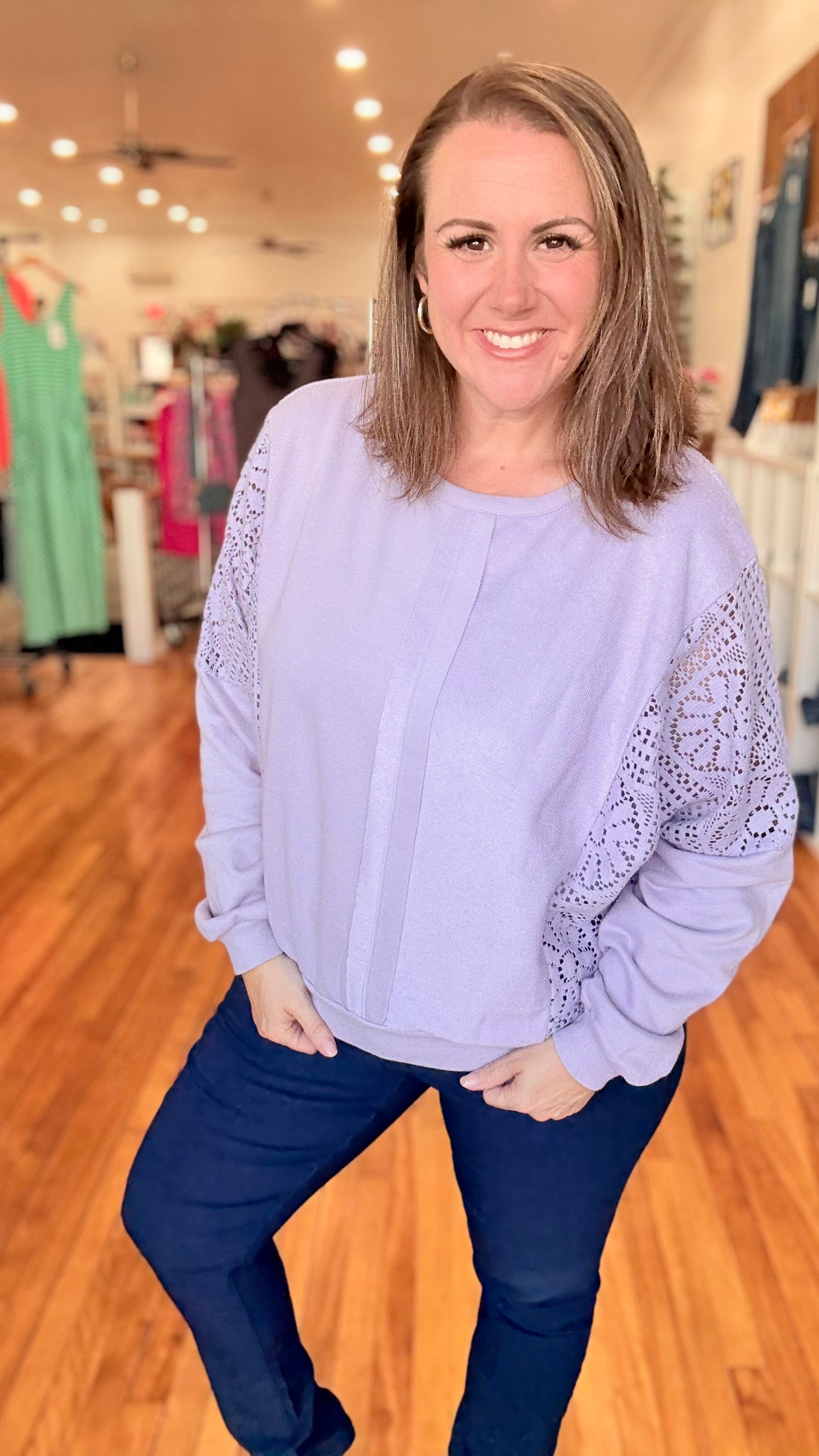 Petal Knit Crochet Sweatshirt- Orchid