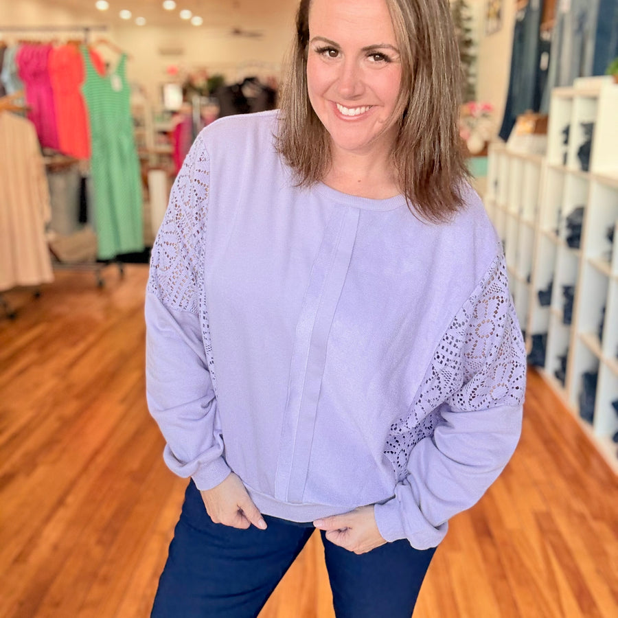 Petal Knit Crochet Sweatshirt- Orchid