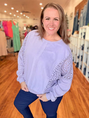 Petal Knit Crochet Sweatshirt- Orchid
