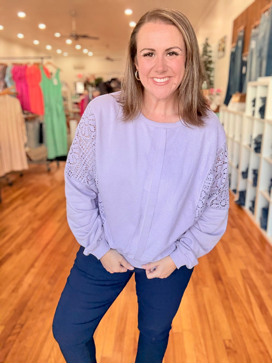 Petal Knit Crochet Sweatshirt- Orchid