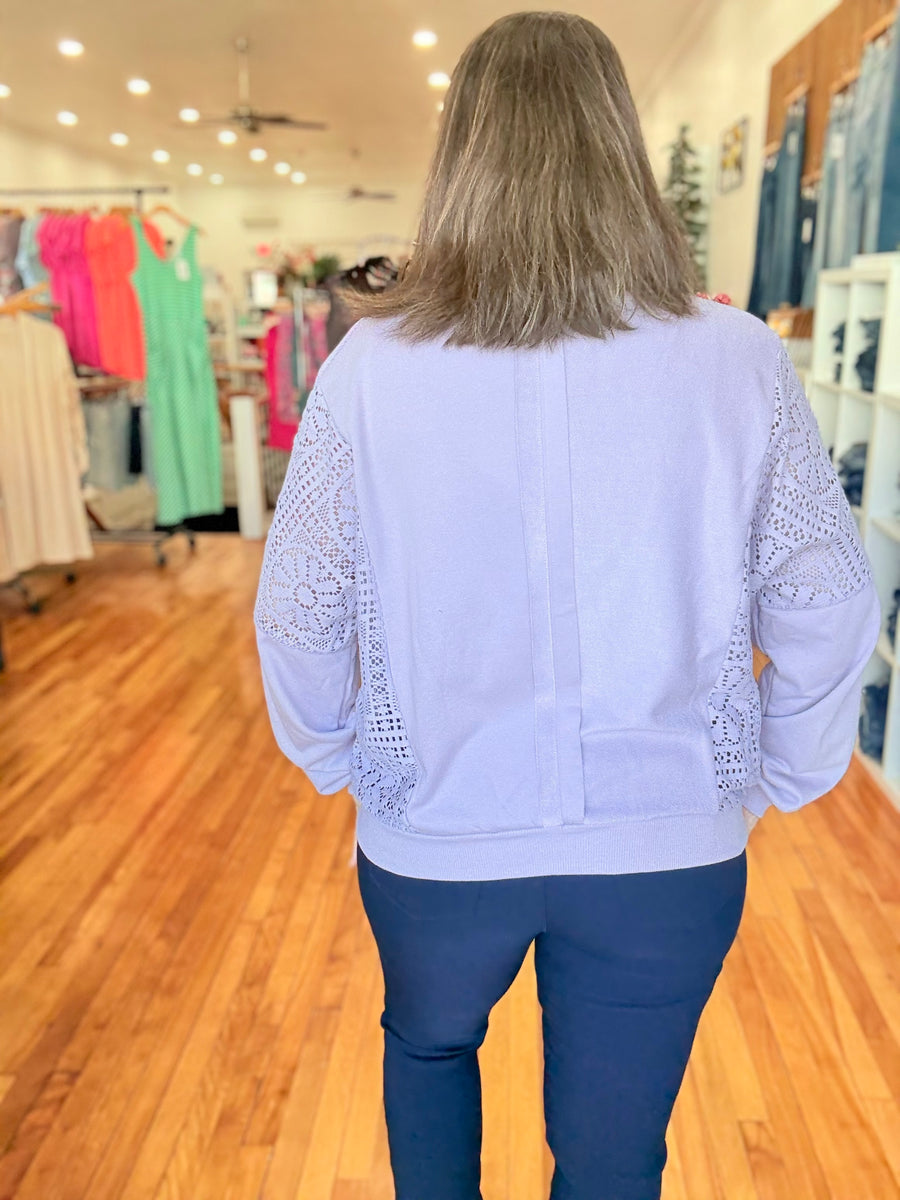 Petal Knit Crochet Sweatshirt- Orchid