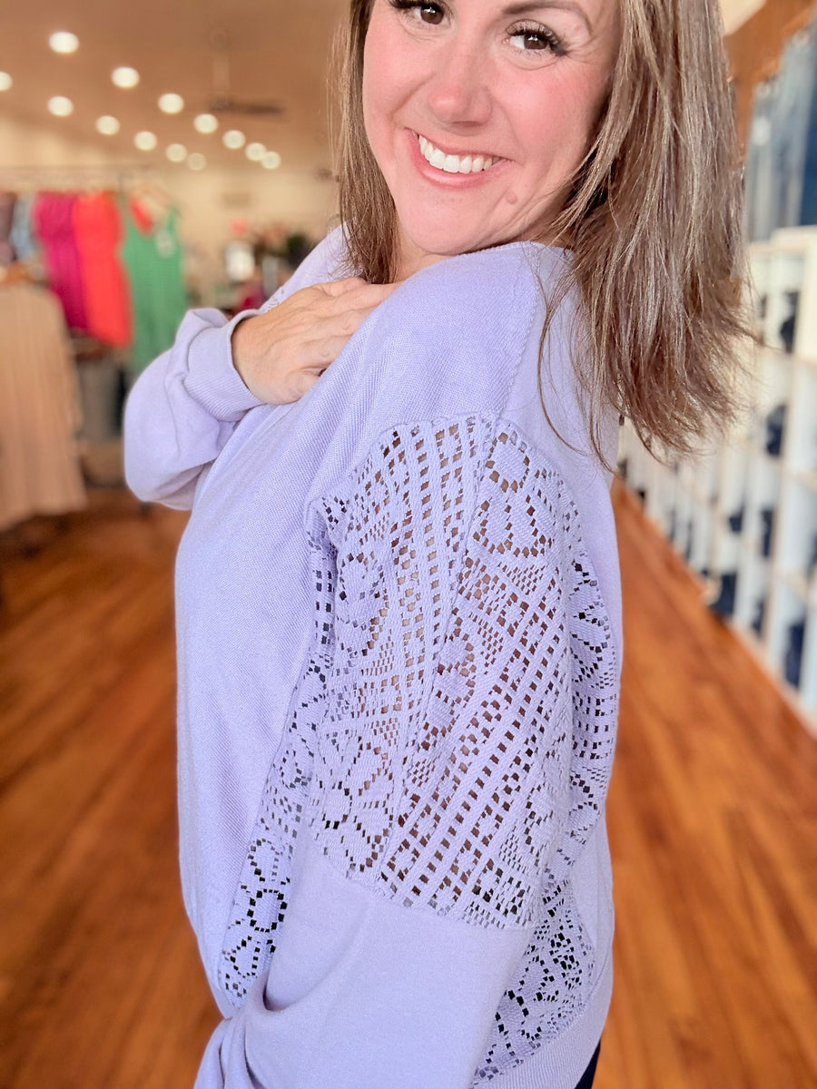 Petal Knit Crochet Sweatshirt- Orchid
