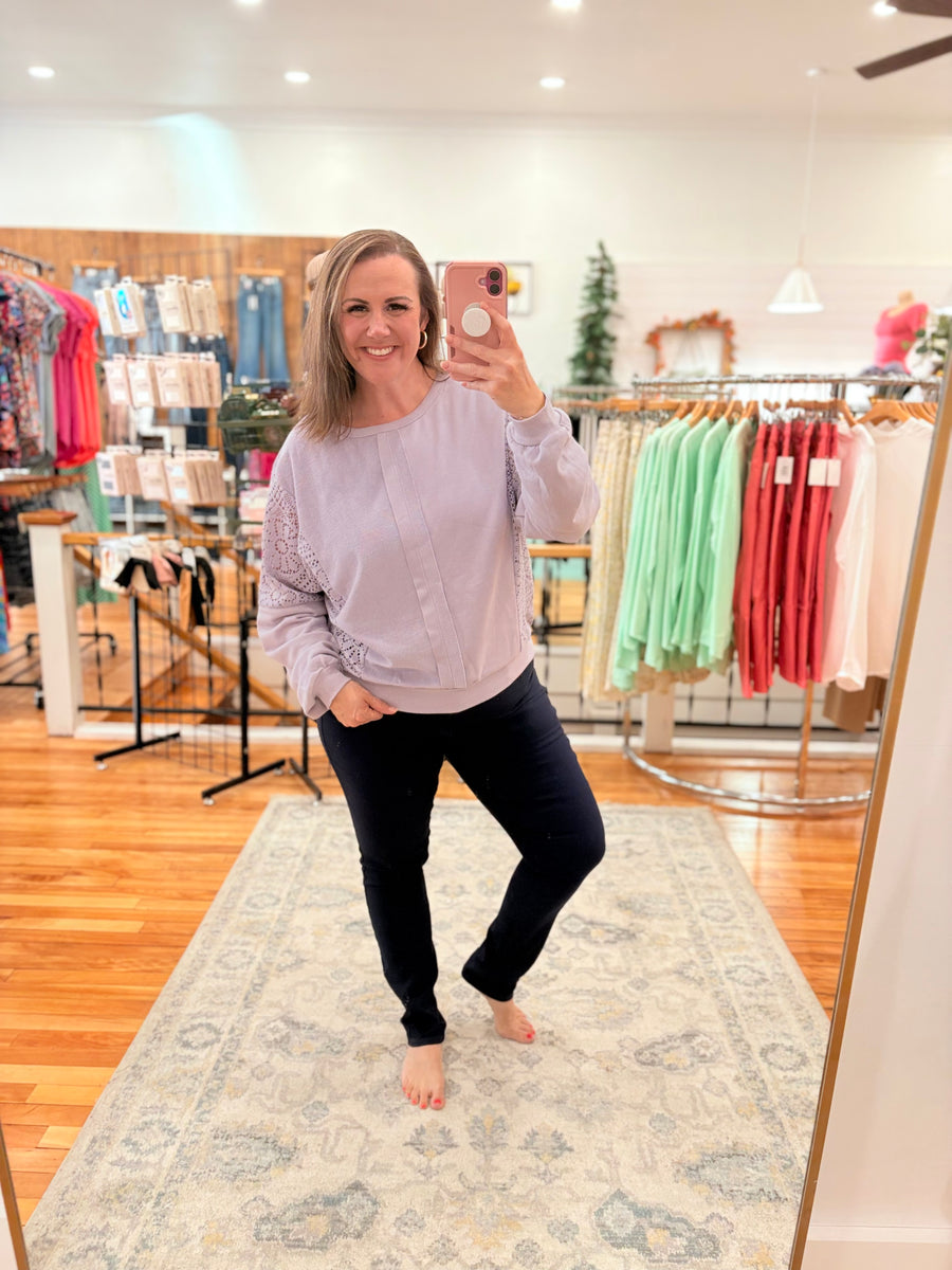 Petal Knit Crochet Sweatshirt- Orchid