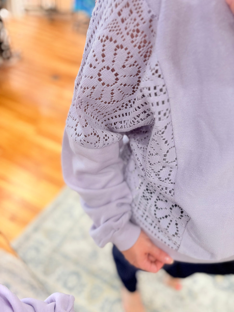 Petal Knit Crochet Sweatshirt- Orchid