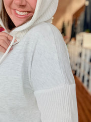 Gray Button Up Contrast Knitted Sleeves Hooded Jacket