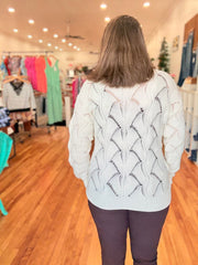 Beige Hollow Out Knit V Neck Drop Shoulder Sweater