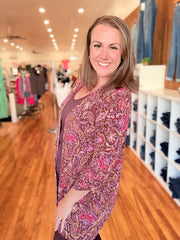 Throw On Cardigan- Burgundy Paisley