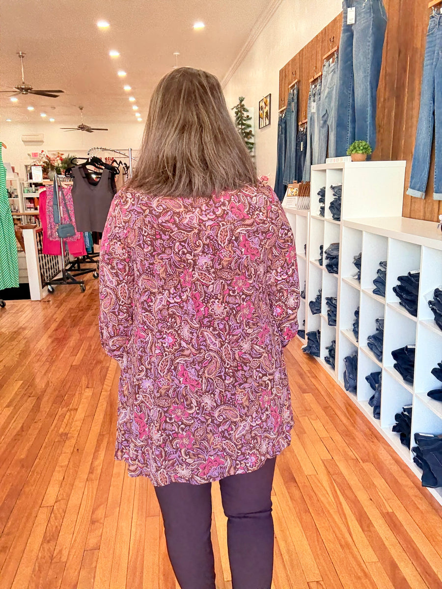 Throw On Cardigan- Burgundy Paisley