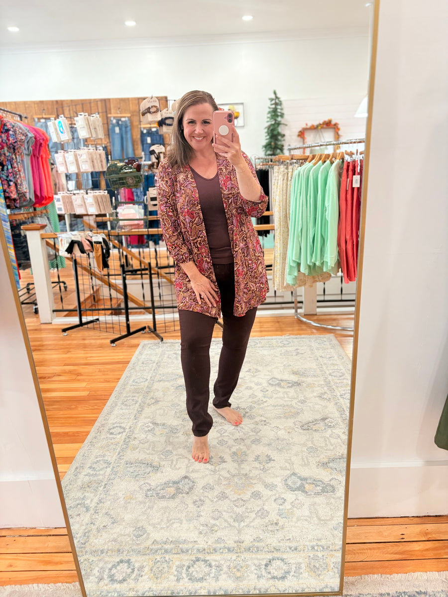 Throw On Cardigan- Burgundy Paisley