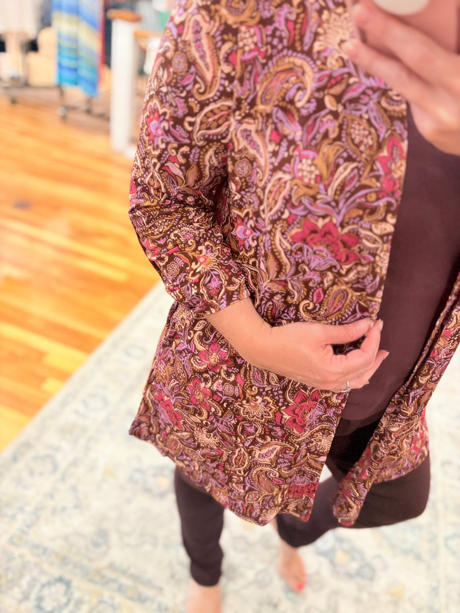 Throw On Cardigan- Burgundy Paisley
