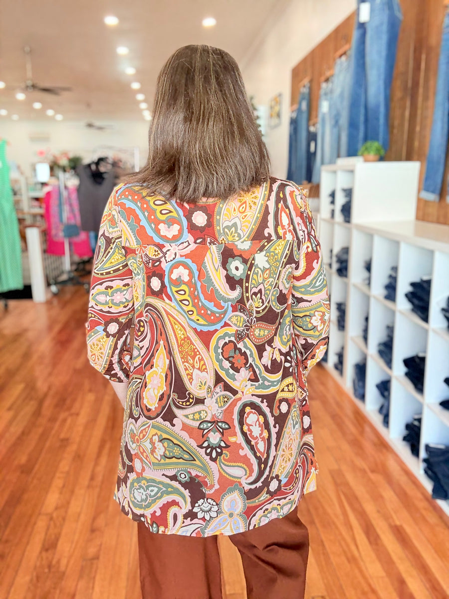 Throw On Cardigan- Chocolate Paisley