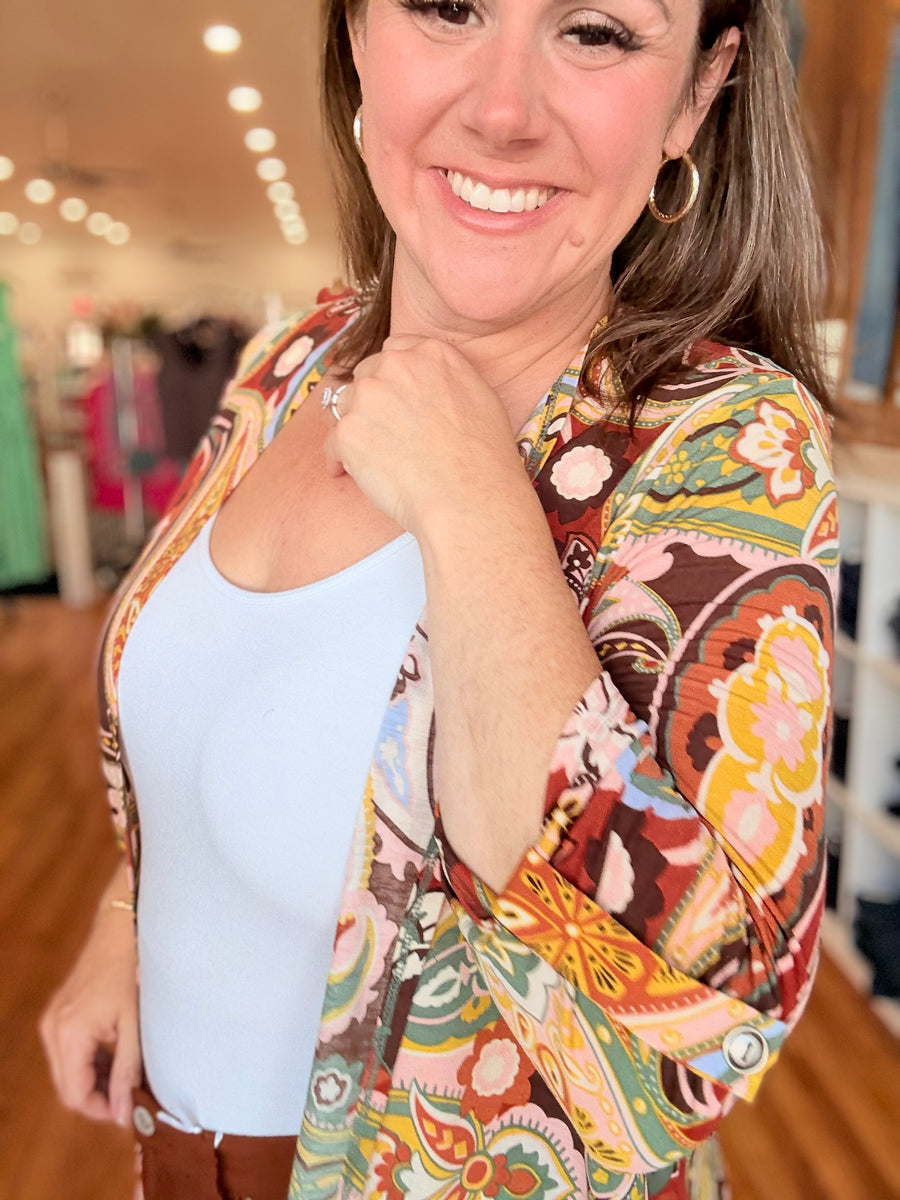 Throw On Cardigan- Chocolate Paisley
