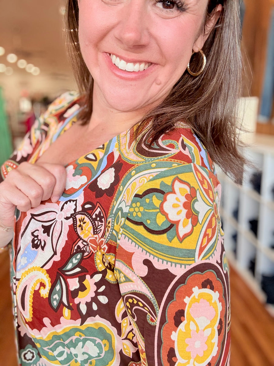 Throw On Cardigan- Chocolate Paisley