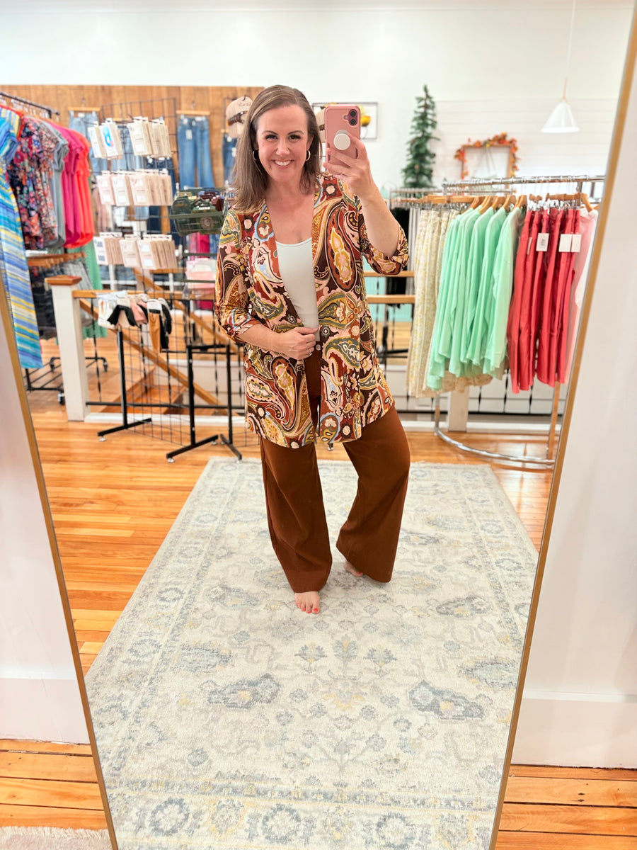Throw On Cardigan- Chocolate Paisley