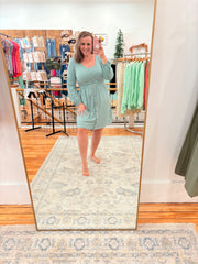 Button Up Long Sleeve Dress- Green