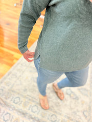 Ribbed V-Neck Drop Shoulder Top- Ash Jade
