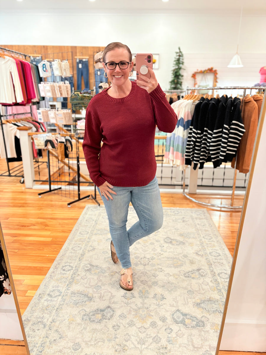Round Neck Classic Sweater- Cabernet