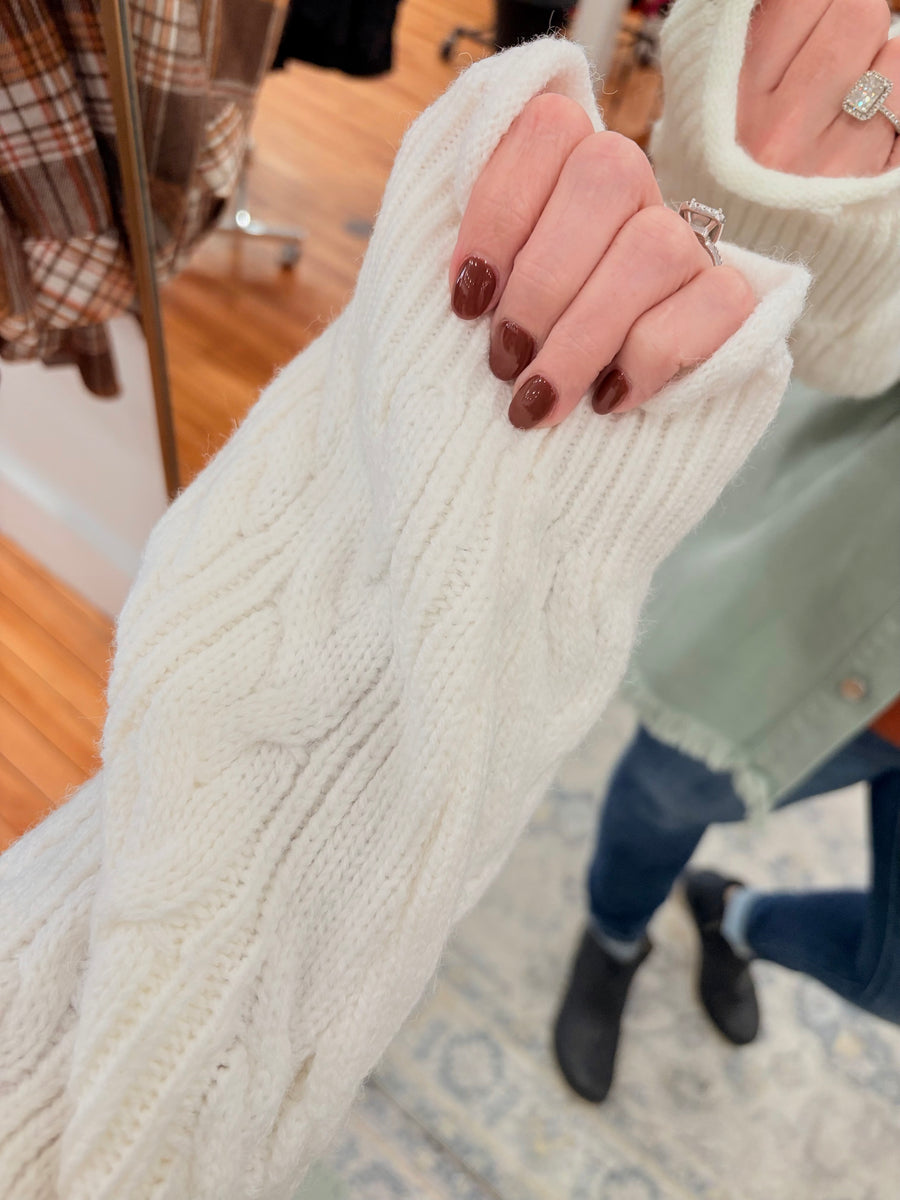 Green Cable Knit Sleeve Raw Hem Shacket