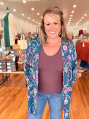 Throw On Cardigan- Teal Paisley