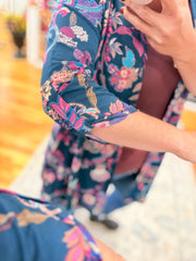 Throw On Cardigan- Teal Paisley