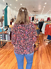 Lizzy 3/4 Sleeve Top- Black Floral