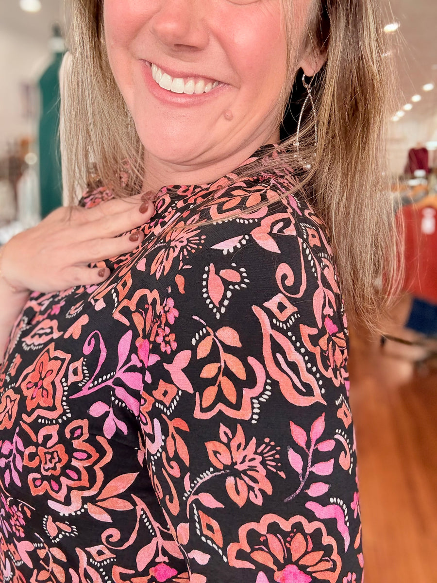 Lizzy 3/4 Sleeve Top- Black Floral
