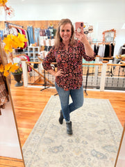 Lizzy 3/4 Sleeve Top- Black Floral