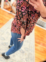 Lizzy 3/4 Sleeve Top- Black Floral