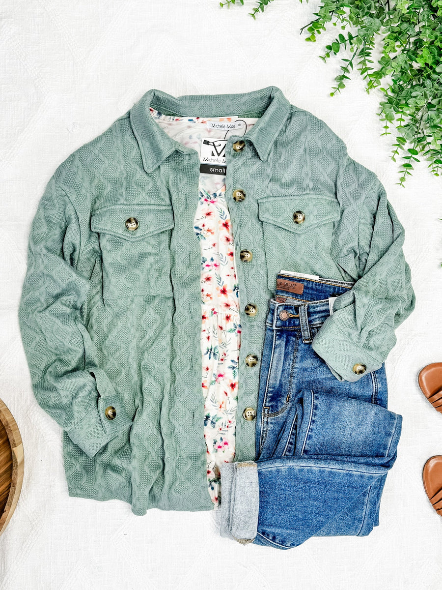 Cable Knit Jacket - Sage FINAL SALE