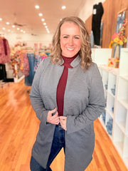 Elegant Jacquard Midi Coat- Charcoal