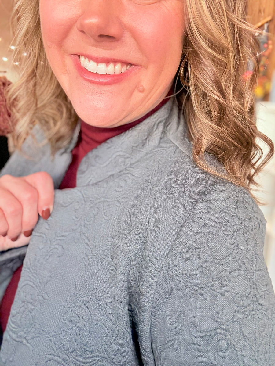 Elegant Jacquard Midi Coat- Charcoal