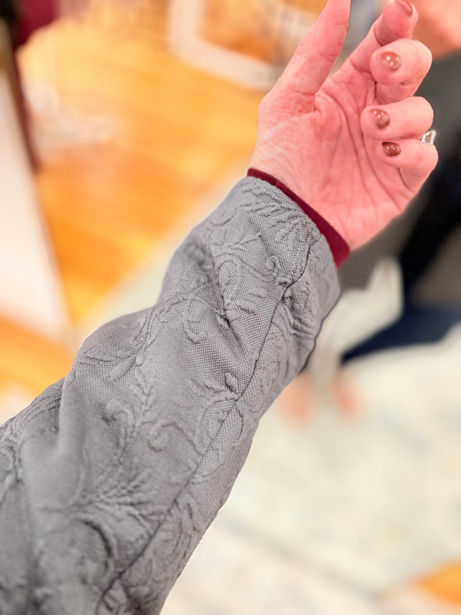 Elegant Jacquard Midi Coat- Charcoal