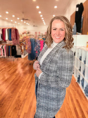 Open Front Midi Blazer- Black & Ivory