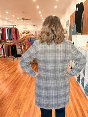 Open Front Midi Blazer- Black & Ivory