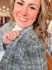 Open Front Midi Blazer- Black & Ivory