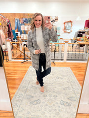 Open Front Midi Blazer- Black & Ivory