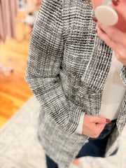 Open Front Midi Blazer- Black & Ivory