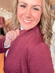 Elegant Jacquard Midi Coat- Wine