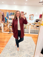 Elegant Jacquard Midi Coat- Wine