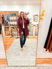 Elegant Jacquard Midi Coat- Wine